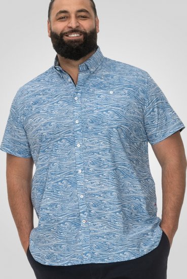 D555 Torquay AOP Short Sleeve Button Down Collar Shirt Blue Wave - Cămăși - Cămăși Bărbați Mărimi Mari