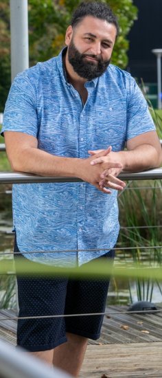 D555 Torquay AOP Short Sleeve Button Down Collar Shirt Blue Wave - Cămăși - Cămăși Bărbați Mărimi Mari