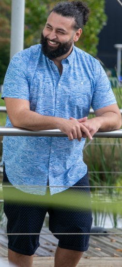 D555 Torquay AOP Short Sleeve Button Down Collar Shirt Blue Wave - Cămăși - Cămăși Bărbați Mărimi Mari