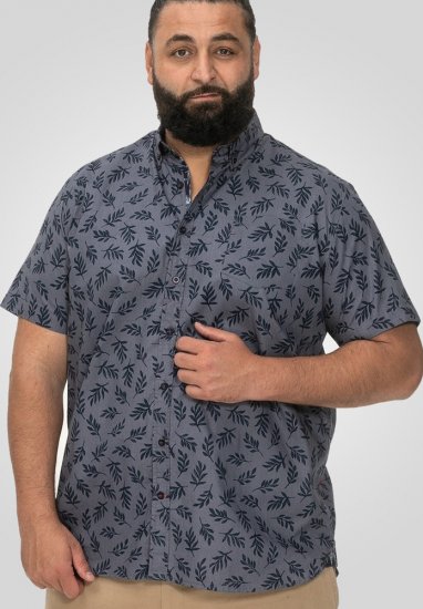 D555 Kettering Hawaiian Leaf AOP Short Sleeve Button Down Collar Shirt Denim - Cămăși - Cămăși Bărbați Mărimi Mari