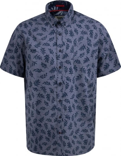 D555 Kettering Hawaiian Leaf AOP Short Sleeve Button Down Collar Shirt Denim - Cămăși - Cămăși Bărbați Mărimi Mari
