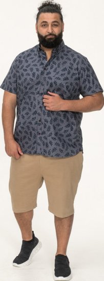 D555 Kettering Hawaiian Leaf AOP Short Sleeve Button Down Collar Shirt Denim - Cămăși - Cămăși Bărbați Mărimi Mari