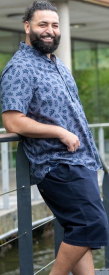 D555 Kettering Hawaiian Leaf AOP Short Sleeve Button Down Collar Shirt Denim - Cămăși - Cămăși Bărbați Mărimi Mari