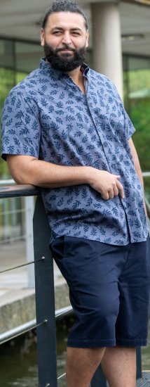 D555 Kettering Hawaiian Leaf AOP Short Sleeve Button Down Collar Shirt Denim - Cămăși - Cămăși Bărbați Mărimi Mari