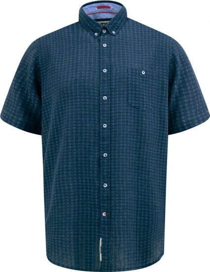 D555 Pontefract Jacquard Linen Mix Short Sleeve Shirt With Button Down Navy - Cămăși - Cămăși Bărbați Mărimi Mari