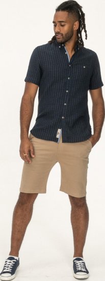 D555 Pontefract Jacquard Linen Mix Short Sleeve Shirt With Button Down Navy - Cămăși - Cămăși Bărbați Mărimi Mari