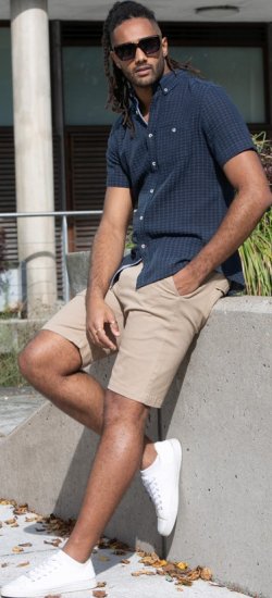 D555 Pontefract Jacquard Linen Mix Short Sleeve Shirt With Button Down Navy - Cămăși - Cămăși Bărbați Mărimi Mari