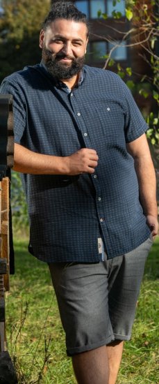 D555 Pontefract Jacquard Linen Mix Short Sleeve Shirt With Button Down Navy - Cămăși - Cămăși Bărbați Mărimi Mari