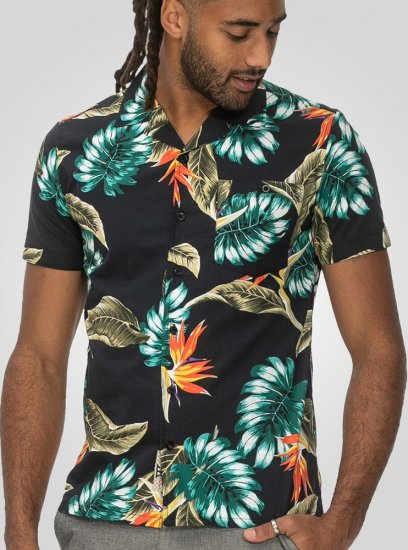 D555 Selby Hawaiian AOP Short Sleeve Revere Collar Shirt Black - Cămăși - Cămăși Bărbați Mărimi Mari
