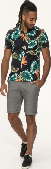 D555 Selby Hawaiian AOP Short Sleeve Revere Collar Shirt Black - Cămăși - Cămăși Bărbați Mărimi Mari