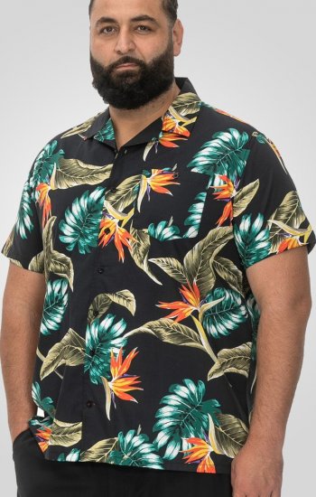D555 Selby Hawaiian AOP Short Sleeve Revere Collar Shirt Black - Cămăși - Cămăși Bărbați Mărimi Mari