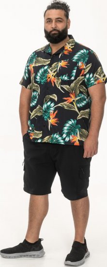 D555 Selby Hawaiian AOP Short Sleeve Revere Collar Shirt Black - Cămăși - Cămăși Bărbați Mărimi Mari
