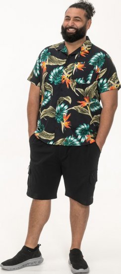 D555 Selby Hawaiian AOP Short Sleeve Revere Collar Shirt Black - Cămăși - Cămăși Bărbați Mărimi Mari