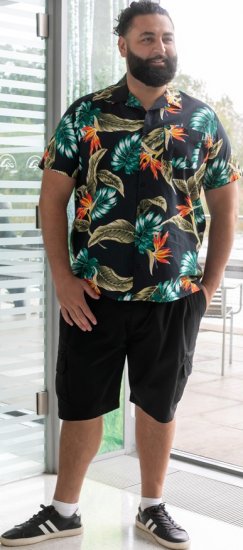 D555 Selby Hawaiian AOP Short Sleeve Revere Collar Shirt Black - Cămăși - Cămăși Bărbați Mărimi Mari