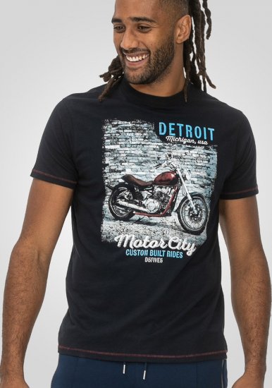 D555 Knowle Detroit Motor Bike Printed Crew Neck T-Shirt Navy - Tricouri - Tricouri Bărbați Mărimi Mari