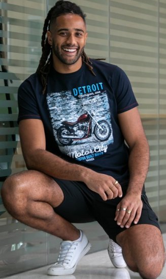 D555 Knowle Detroit Motor Bike Printed Crew Neck T-Shirt Navy - Tricouri - Tricouri Bărbați Mărimi Mari