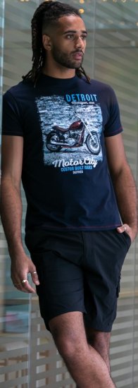 D555 Knowle Detroit Motor Bike Printed Crew Neck T-Shirt Navy - Tricouri - Tricouri Bărbați Mărimi Mari