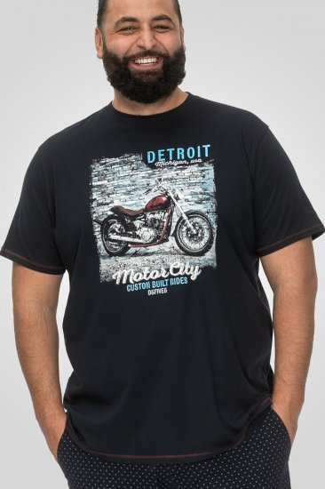 D555 Knowle Detroit Motor Bike Printed Crew Neck T-Shirt Navy - Tricouri - Tricouri Bărbați Mărimi Mari