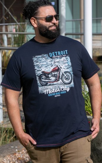 D555 Knowle Detroit Motor Bike Printed Crew Neck T-Shirt Navy - Tricouri - Tricouri Bărbați Mărimi Mari