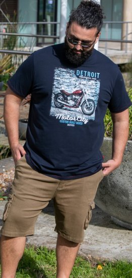 D555 Knowle Detroit Motor Bike Printed Crew Neck T-Shirt Navy - Tricouri - Tricouri Bărbați Mărimi Mari