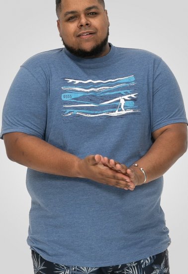D555 Cardiff Surfer And Waves Printed Crew Neck T-shirt Denim Marl - Tricouri - Tricouri Bărbați Mărimi Mari