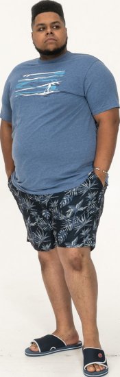 D555 Cardiff Surfer And Waves Printed Crew Neck T-shirt Denim Marl - Tricouri - Tricouri Bărbați Mărimi Mari