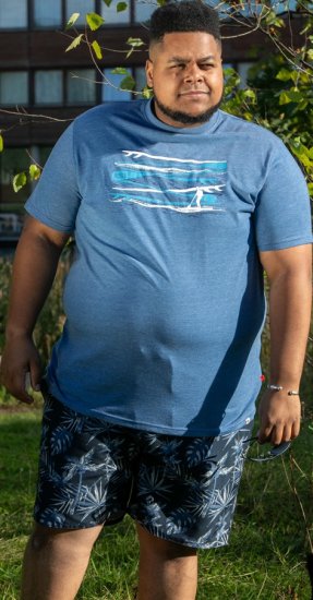 D555 Cardiff Surfer And Waves Printed Crew Neck T-shirt Denim Marl - Tricouri - Tricouri Bărbați Mărimi Mari