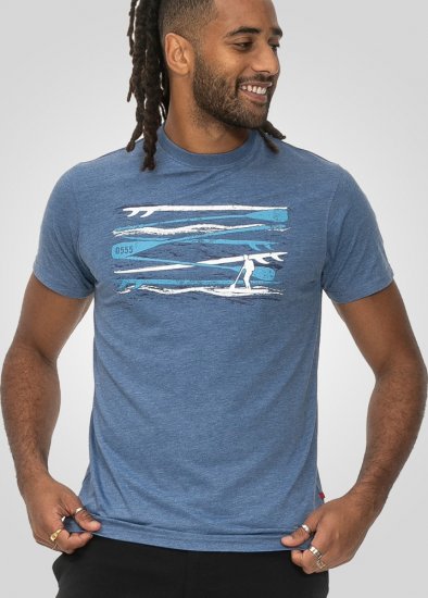 D555 Cardiff Surfer And Waves Printed Crew Neck T-shirt Denim Marl - Tricouri - Tricouri Bărbați Mărimi Mari