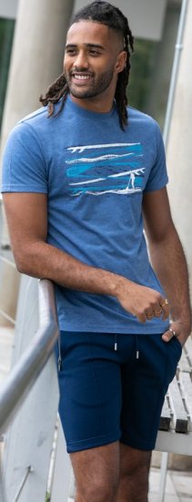 D555 Cardiff Surfer And Waves Printed Crew Neck T-shirt Denim Marl - Tricouri - Tricouri Bărbați Mărimi Mari