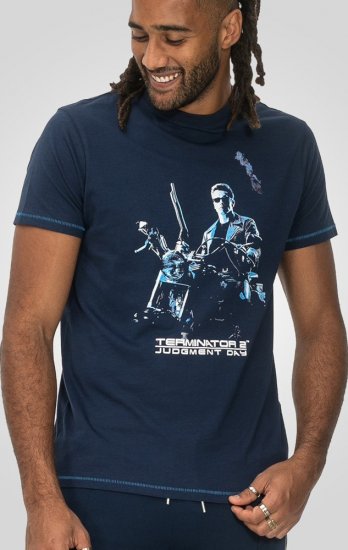 D555 Cameron Official Terminator Printed Crew Neck T-Shirt Dark Navy - Tricouri - Tricouri Bărbați Mărimi Mari