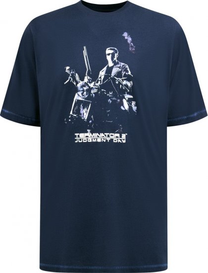 D555 Cameron Official Terminator Printed Crew Neck T-Shirt Dark Navy - Tricouri - Tricouri Bărbați Mărimi Mari
