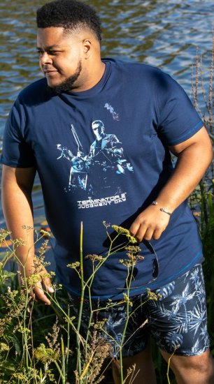 D555 Cameron Official Terminator Printed Crew Neck T-Shirt Dark Navy - Tricouri - Tricouri Bărbați Mărimi Mari