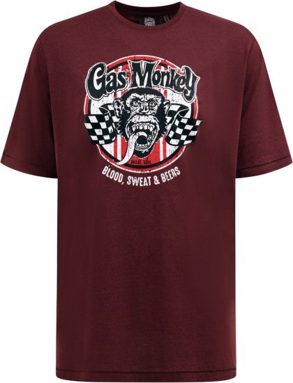 D555 Loughborough Official Gas Monkey Crew Neck T-Shirt Burgundy Black Twist - Tricouri - Tricouri Bărbați Mărimi Mari