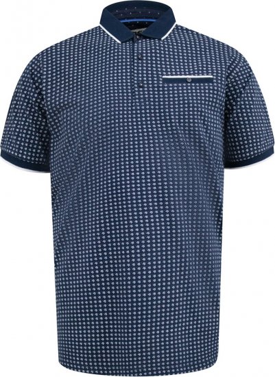 D555 Coventry AOP Polo Shirt Jacquard Collar & Ribbed Cuffs Navy - Tricouri polo - Tricouri Polo Bărbați Mărimi Mari