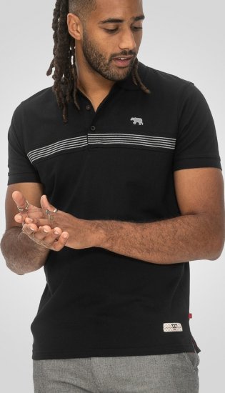 D555 Stafford Cut And Sew Embroidery Stripe Short Sleeve Polo Black - Tricouri polo - Tricouri Polo Bărbați Mărimi Mari