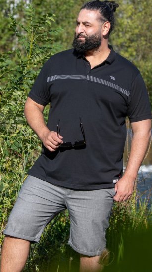 D555 Stafford Cut And Sew Embroidery Stripe Short Sleeve Polo Black - Tricouri polo - Tricouri Polo Bărbați Mărimi Mari