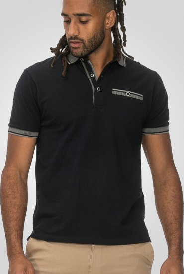 D555 Ilkeston Jacquard Collar & Cuff Short Sleeve Pique Polo Navy - Tricouri polo - Tricouri Polo Bărbați Mărimi Mari