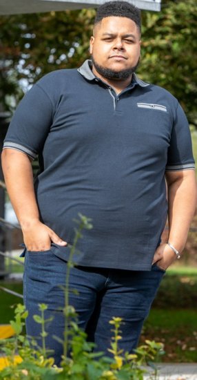 D555 Ilkeston Jacquard Collar & Cuff Short Sleeve Pique Polo Navy - Tricouri polo - Tricouri Polo Bărbați Mărimi Mari