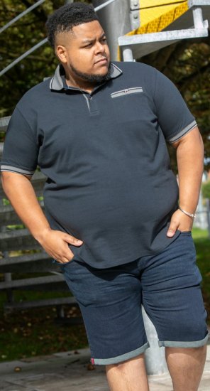 D555 Ilkeston Jacquard Collar & Cuff Short Sleeve Pique Polo Navy - Tricouri polo - Tricouri Polo Bărbați Mărimi Mari