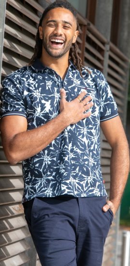 D555 Halifax AOP Hawaiian Print Short Sleeve Polo Blue - Tricouri - Tricouri Bărbați Mărimi Mari