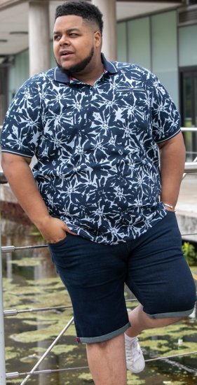 D555 Halifax AOP Hawaiian Print Short Sleeve Polo Blue - Tricouri - Tricouri Bărbați Mărimi Mari