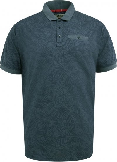 D555 Uttoxeter AOP Leaf Print Short Sleeve Polo Denim - Tricouri polo - Tricouri Polo Bărbați Mărimi Mari
