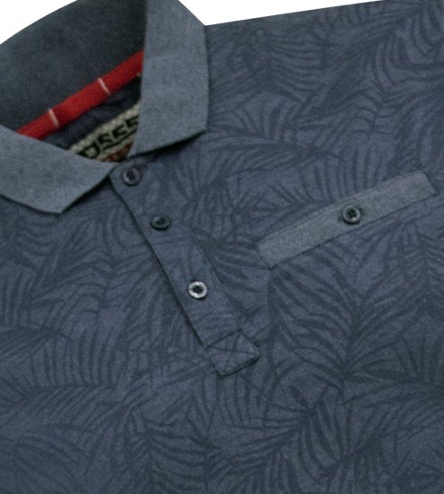 D555 Uttoxeter AOP Leaf Print Short Sleeve Polo Denim - Tricouri polo - Tricouri Polo Bărbați Mărimi Mari
