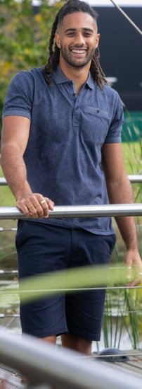 D555 Uttoxeter AOP Leaf Print Short Sleeve Polo Denim - Tricouri polo - Tricouri Polo Bărbați Mărimi Mari