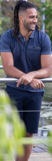 D555 Uttoxeter AOP Leaf Print Short Sleeve Polo Denim - Tricouri polo - Tricouri Polo Bărbați Mărimi Mari