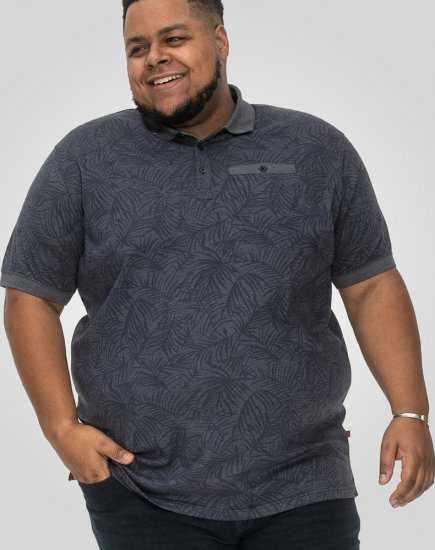 D555 Uttoxeter AOP Leaf Print Short Sleeve Polo Denim - Tricouri polo - Tricouri Polo Bărbați Mărimi Mari