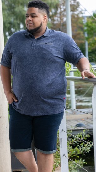 D555 Uttoxeter AOP Leaf Print Short Sleeve Polo Denim - Tricouri polo - Tricouri Polo Bărbați Mărimi Mari