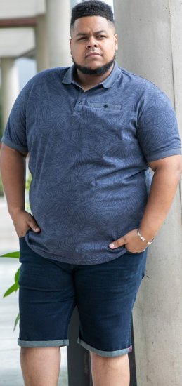 D555 Uttoxeter AOP Leaf Print Short Sleeve Polo Denim - Tricouri polo - Tricouri Polo Bărbați Mărimi Mari