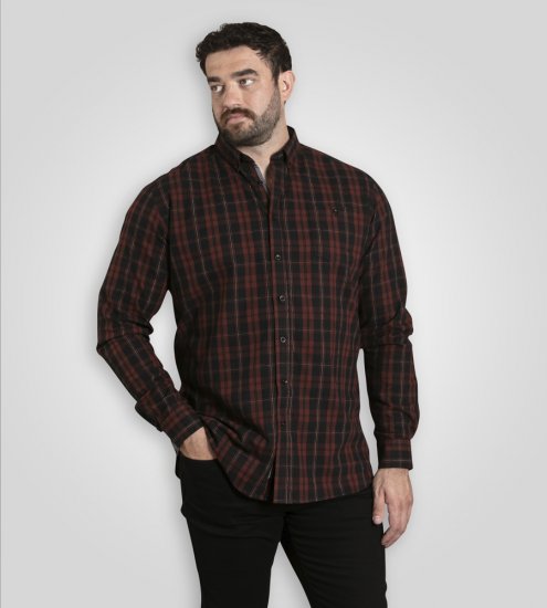 D555 Horsham Long Sleeve Shirt with Chest Pocket Burgundy/Black Check - Cămăși - Cămăși Bărbați Mărimi Mari