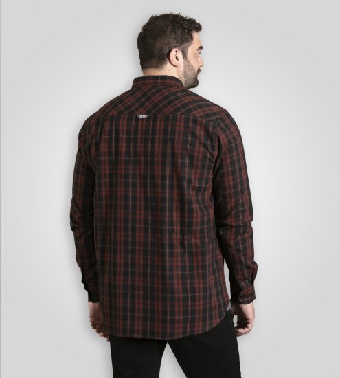 D555 Horsham Long Sleeve Shirt with Chest Pocket Burgundy/Black Check - Cămăși - Cămăși Bărbați Mărimi Mari